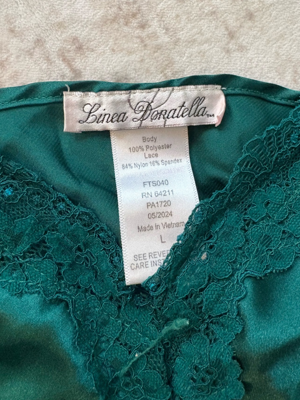 Linea Donatella Emerald Green Satin Lace-Trim Camisole & Shorts Set - Picture 5 of 5